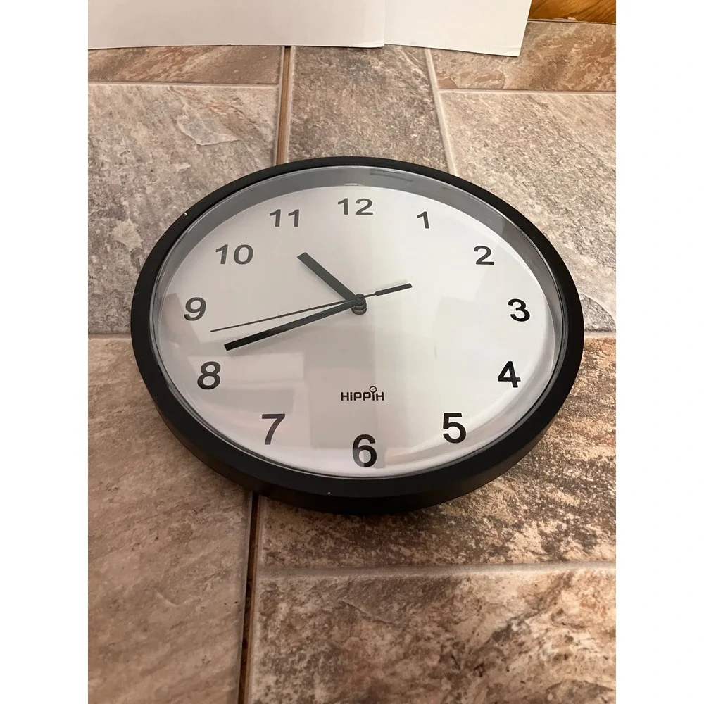 HippiH 10 Inch Silent Non Ticking Wall Clock Black Minimalist Modern Analog